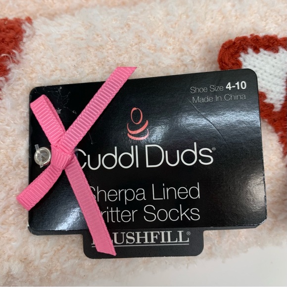 Cuddl Duds Pom Critter Sherpa Lined Fox Socks With FREE Secret Treasures Socks - Picture 6 of 13